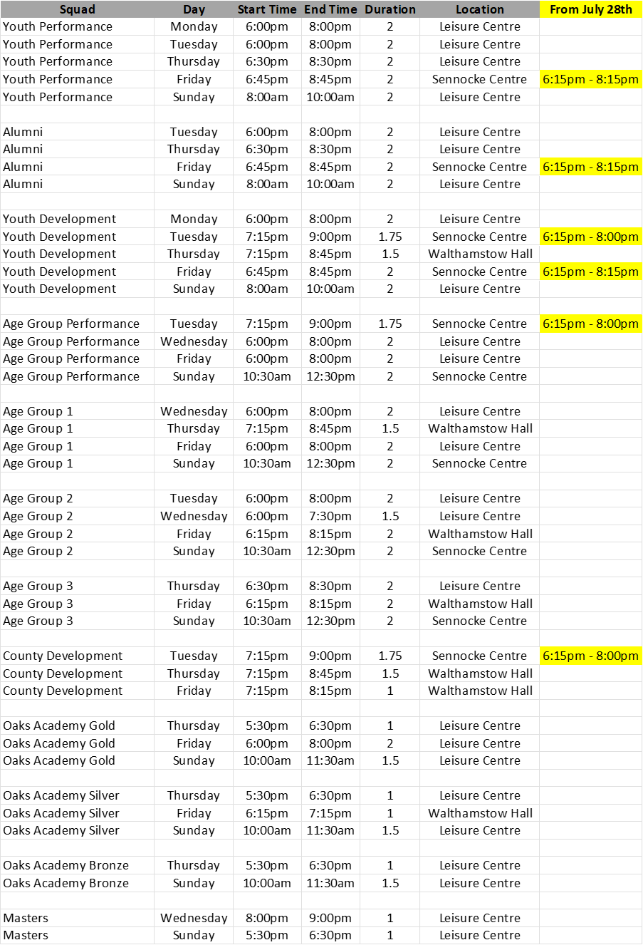 Summer 26 timetable